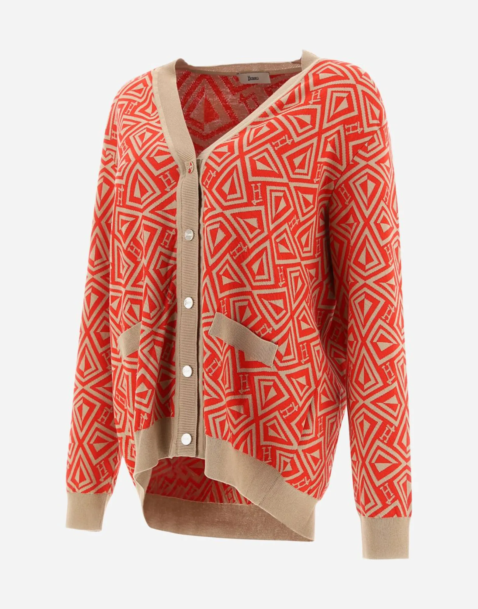 Herno Cardigan In Geometric Monogram Jacquard